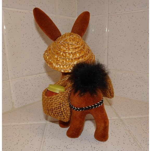 Vintage Fuzzy Flocked Donkey Carrying Salt & Pepper Shakers Puerto Rico Souvenir - Picture 8 of 13
